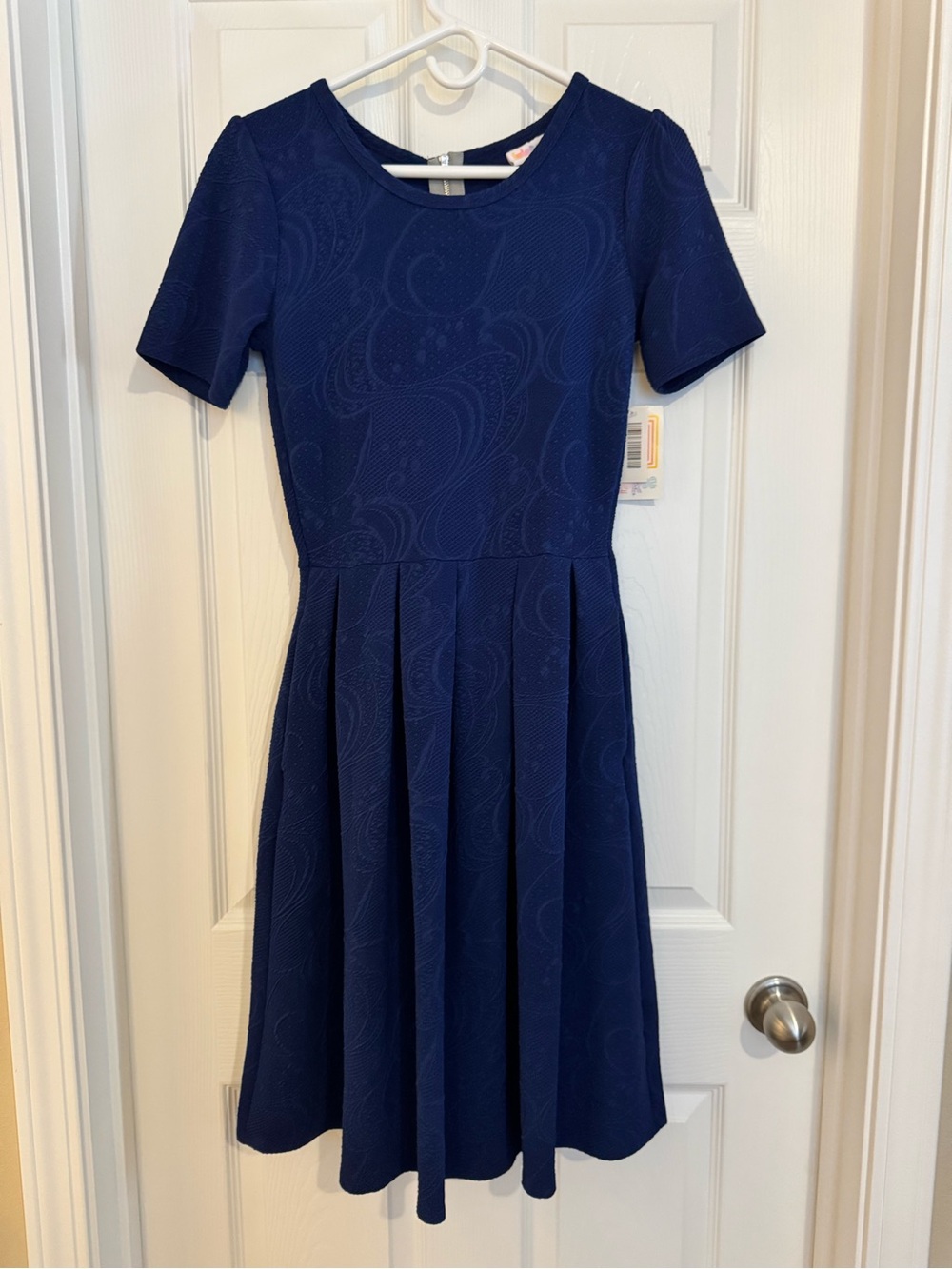Classic Navy Short-Sleeve Fit & Flare Dress with pockets